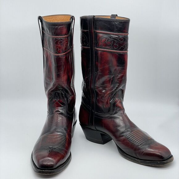 El Dorado Cowboy Boots Men's 9D Black Cherry Leather Western Stovepipe Vintage - Picture 5 of 16